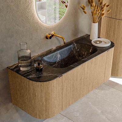 Badmeubel Mondiaz Kurve-Dlux | 120 cm | Meubelkleur Oak | Wastafelkleur Lava | Solid surface | Midden spoelbak | Zonder kraangat(en)