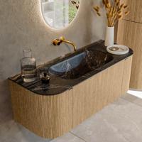 Badmeubel Mondiaz Kurve-Dlux | 120 cm | Meubelkleur Oak | Wastafelkleur Lava | Solid surface | Midden spoelbak | Zonder kraangat(en)