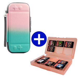 Case geschikt voor Nintendo Switch / Nintendo Switch OLED + Game Card hoes - 12 Games - Draagtas - Opbergtas - Roze/Groen/Roze