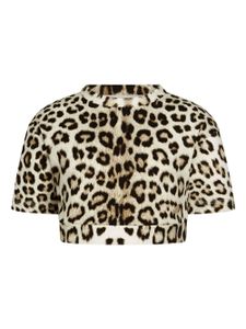 Roberto Cavalli Junior haut crop en coton à imprimé animal - Marron