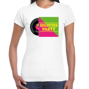 Disco verkleed T-shirt voor dames - 80s party - wit - jaren 80 feest - carnaval