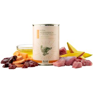 alsa-nature FINEST Kalkoen-spiervlees met zoete aardappel, mango & lijnolie,  400 g, Aantal: 6 x 400 g