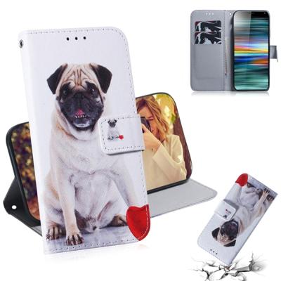 Pug patroon gekleurde tekening horizontale Flip lederen case voor Sony Xperia 10 met houder & kaartsleuven & portemonnee