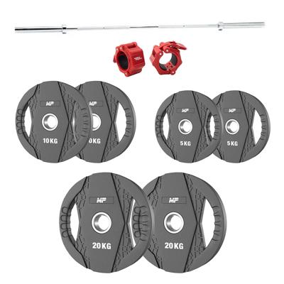 Muscle Power Olympische rubber halterschijf set 90KG + halterstang + collar set