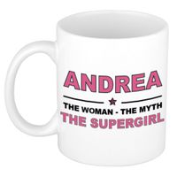 Naam cadeau mok/ beker Andrea The woman, The myth the supergirl 300 ml   -