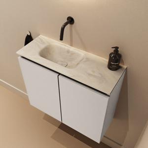 Toiletmeubel Mondiaz Ture Dlux | 60 cm | Meubelkleur Linen | Eden wastafel Ostra Links | Zonder kraangat