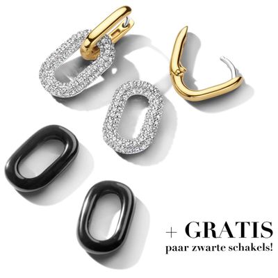 TI SENTO-Milano 7904ZY Oorhangers zilver-zirconia goudkleurig-zwart-wit 27 mm