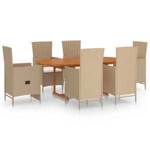 vidaXL 7-delige Tuinset poly rattan beige