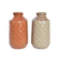 Vaas DKD Home Decor Porselein Oranje Groen (20 x 20 x 35 cm) (2 Stuks)