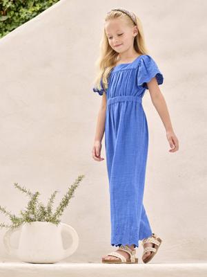 Katoenen gaaspakje met borduursel felblauw