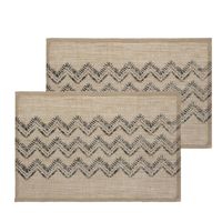 Set van 10x stuks placemats zigzag lijnen zwart jute 45 x 30 cm