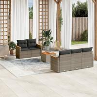 6-delige Loungeset met kussens poly rattan grijs