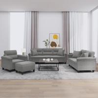 4-delige Loungeset met kussens microvezelstof donkergrijs