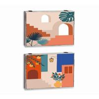 Decoratieve Doos DKD Home Decor Multicolour Hout MDF Modern Teller (2 Stuks)