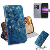 Abrikoos bloem patroon gekleurde tekening horizontale Flip lederen case voor Sony Xperia 1 met houder & kaartsleuven & portemonnee