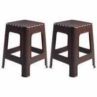 Keukenkrukje/opstapje - 2x - rotan - bruin - kunststof - 36 x 36 x 45 cm