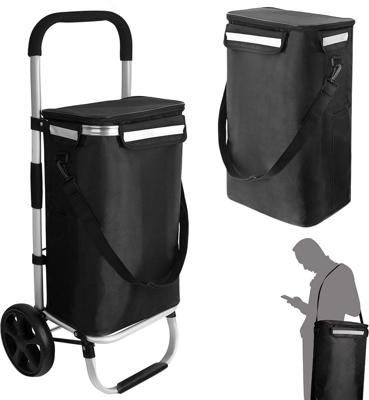Prestara Boodschappentrolley - Opvouwbare Boodschappenkar met Koelvak - 45 kg Draagkracht - Lichtgewicht Aluminium Frame - Zwart
