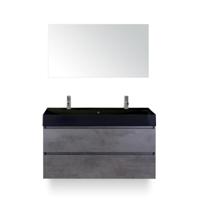 Maxx XL Badmeubelset 120 cm - Beton Antraciet - Wastafel Kube Enkel Zw 2 kraangaten - met Spiegel