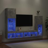 4-delige Tv-wandmeubelset met LED bewerkt hout betongrijs