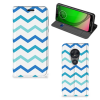 Motorola Moto G7 Play Hoesje met Magneet Zigzag Blauw - thumbnail