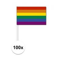 100x Zwaaivlaggetjes met regenboog   -