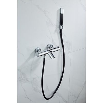 Badkraan SaniClear Talpa | Opbouw | Thermostaatkraan | Incl.Handdoucheset | 2-weg | hoh 15 cm | 2-knops | Vierkant | Chroom