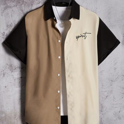 Bon&Bon Men's Colorblock Letter Graphic Loose Fit Short Sleeve Shirt Multicolor / M