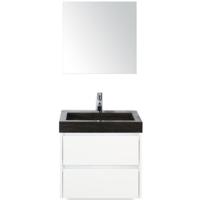 Dante Badmeubelset 60 cm - Wit Hoogglans - Wastafel Hardsteen Wit Lucca met Spiegel