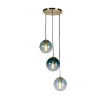 QAZQA Art deco hanglamp messing met blauwe glazen - Pallon - thumbnail