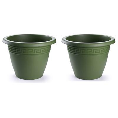 Plasticforte Plantenpot - 5x stuks - donkergroen - 18x13 cm - bloempot - kunststof - rond