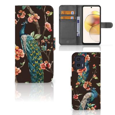 Motorola Moto G73 | Telefoonhoesje | Met pasjeshouder | Pauw met Bloemen