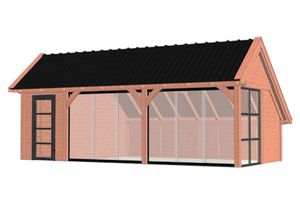 Trendhout Kapschuur De Hoeve XL 815x440 cm - Combinatie 1- Kapschuurdak- Onbehandeld lariks Douglas hout- Trendhout