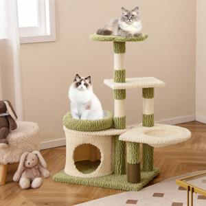 97CM Kattenboom Esthetische Kattentoren met Meerdere Verdiepingen en Kussen met Zachte Vulling Krabpalen van Sisal Klimmeubel
