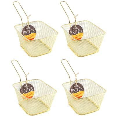 Snackmandje - 4x stuks - goudkleurig - frietmandje - 14 cm - serveren
