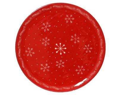 Decobord mangohout d35h2.5 cm rood/wt kerst - Decoris