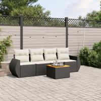 5-delige Loungeset met kussens poly rattan zwart