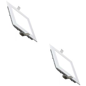 LED Downlight Slim 2 Pack - Inbouw Vierkant 12W - Helder/Koud Wit 6400K - Mat Wit Aluminium - 170mm