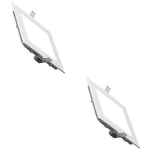 LED Downlight Slim 2 Pack - Inbouw Vierkant 12W - Helder/Koud Wit 6400K - Mat Wit Aluminium - 170mm