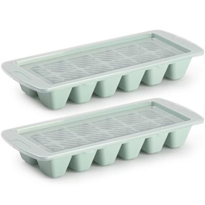 Plasticforte IJsblokjesvormen - groen - 2x stuks - met afsluitdeksel - 28 x 11 cm - ijsklontje Plasticforte IJsblokjesvormen - groen - 2x stuks - met afsluitdeksel - 28 x 11 cm - ijsklontje