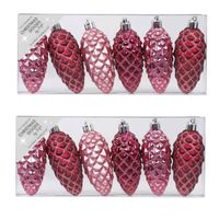 12x stuks kunststof kersthangers dennenappels roze 9 cm kerstornamenten - Kersthangers - thumbnail