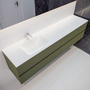 Mondiaz Vica Cloud badmeubel groen mat 200 cm 4 lades solid surface enkele spoelbak links 1 kraangat