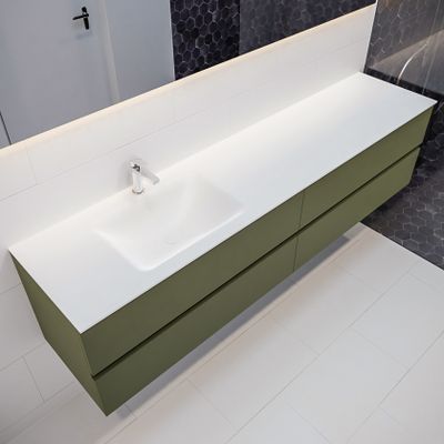 Mondiaz Vica Cloud badmeubel Army 200 cm 4 lades solid surface enkele spoelbak links 1 kraangat