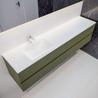Mondiaz Vica Cloud badmeubel groen mat 200 cm 4 lades solid surface enkele spoelbak links 1 kraangat Mondiaz Vica Cloud badmeubel groen mat 200 cm 4 lades solid surface enkele spoelbak links 1 kraangat