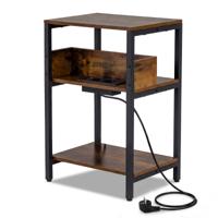 Bijzettafel met Oplaadstation 3-traps Eindtafel met Open Opbergplanken Nachtkastje met USB-aansluitingen en Stopcontacten