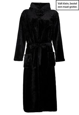 Zwarte fleece badjas met capuchon-s/m