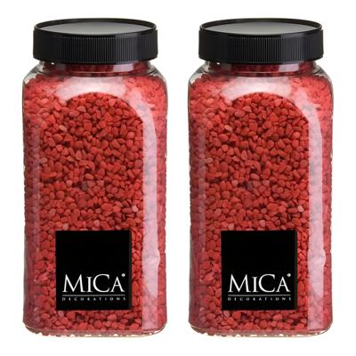 Mica Decorations decoratie stenen/granulaat - 2x - 650ml - rood - hobby steentjes