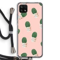 Cactusprint roze: Samsung Galaxy A22 5G Transparant Hoesje met koord