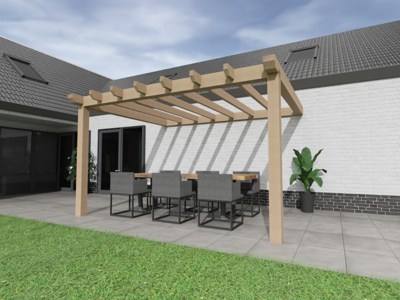 Aanbouw Veranda Douglas 3000mm diep - 150mm balken - fijn bezaagd