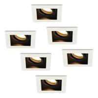 Set van 6 Durham LED inbouwspots vierkant - 4 Watt 345 lumen - 2700k warm wit - GU10 - Dimbaar Kantelbaar - Voor binnen - Wit