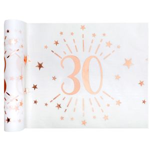 Tafelloper op rol - 30 jaar verjaardag - wit/rose goud - 30 x 500 cm - polyester